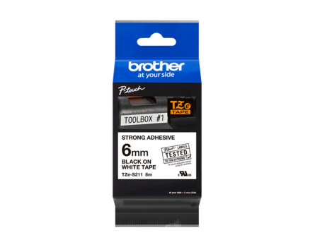 Brother TZ-S211 szalag - eredeti (fehér nyomtatás / fekete háttér)
